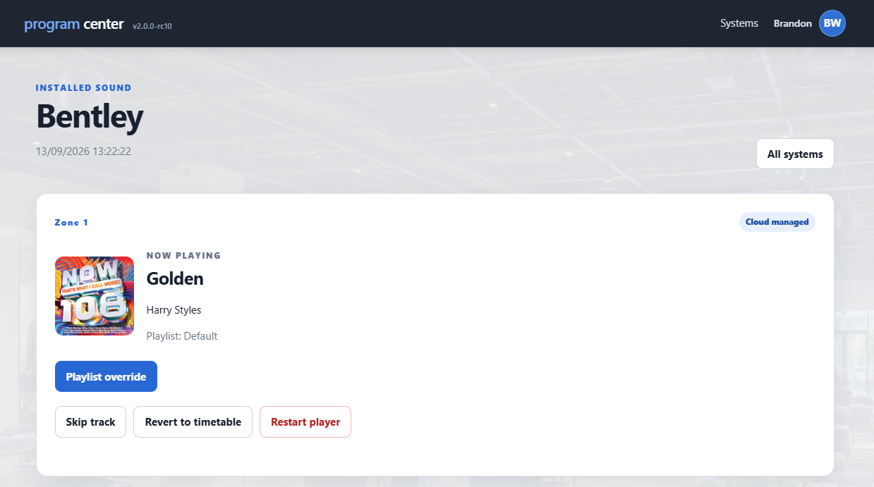 Installed Sound Atmosphere web controls